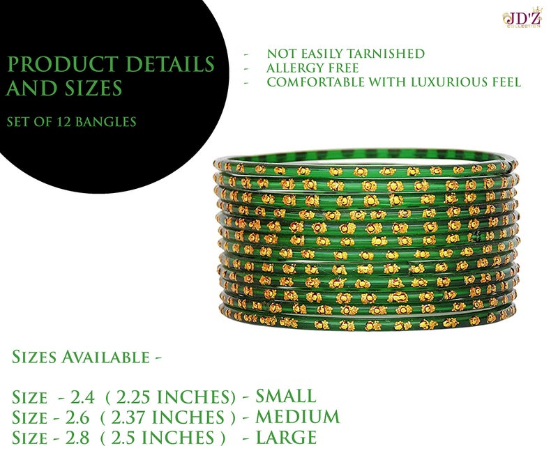 JD'Z COLLECTION Glass Bangles For Women, Indian Traditional Jewelry Glass Bangles Set for Ethnic Daily Wear, Bollywood Bridal Bangles for Indian Marriage (Set of 12-2.8) - Green - Image 5
